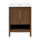 Swiss Madison Chateau 24" Freestanding Bathroom Vanity - Brown Oak with White 3-Hole Centerset Sink Top - SM-BV0601BO-3C
