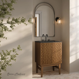 Swiss Madison Bosse 24" Freestanding Bathroom Vanity - Brown Oak with Black 3-Hole Centerset Sink Top - SM-BV8801BO-3MB