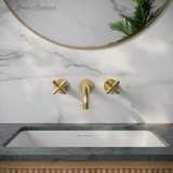 Swiss Madison Ivy 8" Widespread Double Cross-Handle Wall Mount Bathroom Faucet - Brushed Gold - SM-BF62BG