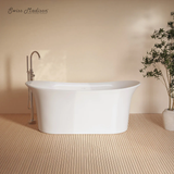 Swiss Madison Cascade 66" Double Slipper Soaking Freestanding Bathtub - Glossy White, Drain Included - SM-FB8601GW