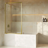 Swiss Madison Pierre 34" x 58" Framed Fixed 3/8 in. (10mm) Clear Tempered Glass Tub Door with Brushed Gold Frame - SM-TD2701BG
