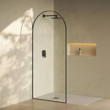 Swiss Madison  Porte 34" x 76" Framed Fixed 3/8 in. (10mm) Clear Tempered Glass Shower Door with Black Matte Frame - SM-SD9001MB