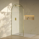 Swiss Madison Porte 34" x 76" Framed Fixed 3/8 in. (10mm) Clear Tempered Glass Shower Door with Gold Brushed Frame - SM-SD9001BG