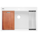 Ruvati 33-inch Drop-in Topmount Workstation Granite Composite Quartz Kitchen Sink - Arctic White - RVG1303WH