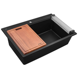 Ruvati 33-inch Drop-in Topmount Workstation Granite Composite Quartz Kitchen Sink - Midnight Black - RVG1303BK