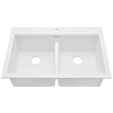 Ruvati 33-inch Drop-in Topmount Workstation 50/50 Double Bowl Granite Composite Quartz Kitchen Sink - Arctic White - RVG1343WH
