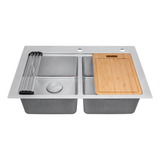 Ruvati 33-inch Drop In Topmount 50/50 Double Bowl Workstation 16 Gauge Stainless Steel Kitchen Sink - RVM5232
