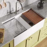 Ruvati 33 inch Fireclay Workstation White Farmhouse Kitchen Sink Apron Front Double Bowl - RVL2382WH