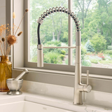 Ruvati Seneca Single Handle Pull Down Kitchen Faucet Spot Proof Stainless Steel Modern with Pre-Rinse Sprayer - RVF1232BN