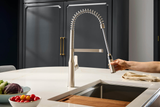 Ruvati Seneca Stainless Steel Single Handle Pull Down Kitchen Faucet Tall Spring Commercial with Pre-Rinse Sprayer - RVF1233BN
