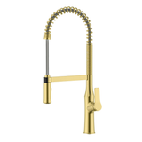 Ruvati Seneca Brushed Gold Single Handle Pull Down Kitchen Faucet Tall High Arc Commercial with Pre-Rinse Sprayer - RVF1233SG