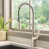 Ruvati Seneca Stainless Steel Single Handle Pull Down Kitchen Faucet Modern Sharp Style with Pre-Rinse Sprayer - RVF1236BN