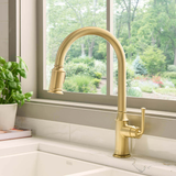 Ruvati Simoni Brushed Gold Kitchen Faucet Single Handle Traditional Farmhouse with Pull Down Spray Hose - RVF1234SG