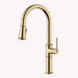 Ruvati Idris Single Handle Pull Down Kitchen Faucet Tall High Arc Gooseneck with Sprayer in Brushed Gold - RVF1239SG