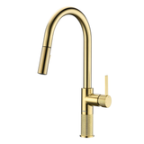 Ruvati Isola Single Handle Pull Out Kitchen Faucet Knurl Transitional with Sprayer in Brushed Gold - RVF1248SG