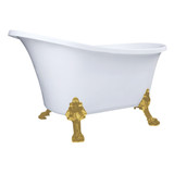 Kingston Brass 51" Acrylic Oval Double Slipper Clawfoot Tub (No Faucet Drillings), Glossy White/Brushed Brass - VTND512824WAC7