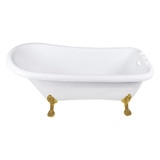 Kingston Brass 67" Acrylic Classic Flat-Rim Single Slipper Clawfoot Tub (7" Faucet Drillings), Glossy White/Brushed Brass - VT7DE672826WAC7