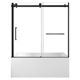 Kingston Brass 60" Acrylic Rectangular 3-Wall Alcove Tub Combo with Tub Door (Right Hand Drain), White/Matte Black - KVTAP603622R0