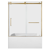 Kingston Brass 60" Acrylic Rectangular 3-Wall Alcove Tub Combo with Tub Door (Right Hand Drain), White/Brushed Brass - KVTAM6032R217