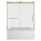 Kingston Brass 60" Acrylic Rectangular 3-Wall Anti-Skid Alcove Tub Combo with Tub Door (Left Hand Drain), White/Brushed Brass - KVTAP6032L21A7