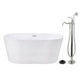 Kingston Brass 56" Acrylic Oval Double Ended Freestanding Tub with Faucet Combo and Drain, Glossy White/Polished Chrome - KTDE5632131AL
