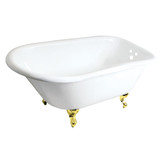 Kingston Brass 48" Cast Iron Classic Flat-Rim Roll Top Clawfoot Tub (3-3/8" Wall Drillings), White/Polished Brass - VCT3D483018NT2