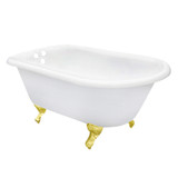 Kingston Brass 54" Cast Iron Oval Rectangular Roll Top Clawfoot Tub (3-3/8" Wall Drillings), White/Polished Brass - VCT3D543019NT2