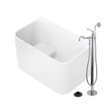 Kingston Brass 47" Acrylic Rectangular Back-to-Wall Freestanding Tub with Faucet and Drain, Glossy White/Polished Chrome - KTSQ4727131AL