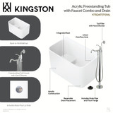 Kingston Brass 47" Acrylic Rectangular Back-to-Wall Freestanding Tub with Faucet and Drain, Glossy White/Polished Chrome - KTSQ4727131AL