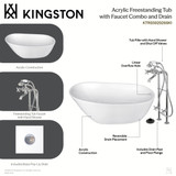 Kingston Brass 59" Acrylic Oval Single Slipper Freestanding Tub with Faucet Combo and Drain, Glossy White/Polished Chrome - KTRS5929266K1