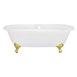 Kingston Brass 66" Cast Iron Oval Double Ended Clawfoot Tub (No Faucet Drillings), White/Polished Brass - VCTND663013NB2
