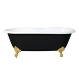 Kingston Brass 66" Cast Iron Oval Double Ended Clawfoot Tub (7" Faucet Drillings), Black/White/Brushed Brass - VBT7D663013NB7