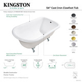 Kingston Brass 54" Cast Iron Classic Flat-Rim Roll Top Clawfoot Tub (No Faucet Drillings), White/Matte Black - VCTND543019W0