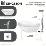 Kingston Brass 59" Acrylic Oval Single Slipper Freestanding Tub with Faucet Combo and Drain, Glossy White/Polished Chrome - KTRS5929131AL