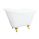 Kingston Brass 51" Cast Iron Classic Flat-Rim Single Slipper Clawfoot Tub (No Faucet Drillings), White/Polished Brass - VCTND5130NT2