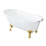 Kingston Brass 61" Cast Iron Oval Single Slipper Clawfoot Tub (7" Faucet Drillings), White/Brushed Brass - VCT7D653129B7