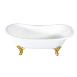 Kingston Brass 72" Cast Iron Oval Double Slipper Clawfoot Tub (7" Faucet Drillings), White/Brushed Brass - VCT7DS7231NL7