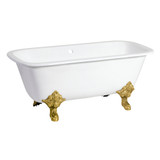 Kingston Brass 67" Cast Iron Rectangular Double Ended Clawfoot Tub (No Faucet Drillings), White/Brushed Brass - VCTQND6732NL7