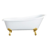 Kingston Brass 54" Cast Iron Oval Single Slipper Clawfoot Tub (No Faucet Drillings), White/Brushed Brass - VCTND5431B7
