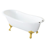 Kingston Brass 57" Cast Iron Oval Single Slipper Clawfoot Tub (7" Faucet Drillings), White/Brushed Brass - VCT7D5731B7