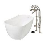 Kingston Brass 51" Solid Surface Oval Single Slipper Freestanding Tub with Faucet Combo and Drain, Brushed Nickel - KRTSS5130266K8