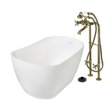 Kingston Brass 51" Solid Surface Oval Single Slipper Freestanding Tub with Faucet Combo and Drain, Antique Brass - KRTSS5130266K3