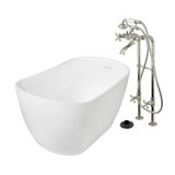 Kingston Brass 51" Solid Surface Oval Single Slipper Freestanding Tub with Faucet Combo and Drain, Polished Nickel - KRTSS5130266K6