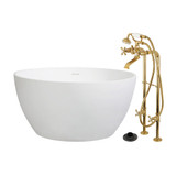 Kingston Brass 45" Solid Surface Round Double Ended Freestanding Tub with Faucet Combo and Drain, Polished Brass - KRTRO4545266K2