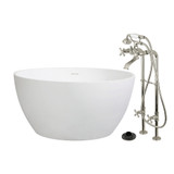 Kingston Brass 45" Solid Surface Round Double Ended Freestanding Tub with Faucet Combo and Drain, Polished Nickel - KRTRO4545266K6