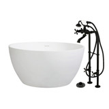 Kingston Brass 45" Solid Surface Round Double Ended Freestanding Tub with Faucet Combo and Drain, Matte Black - KRTRO4545266K0