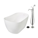 Kingston Brass 51" Solid Surface Oval Single Slipper Freestanding Tub with Faucet Combo and Drain, Polished Chrome - KRTSS5130131AL