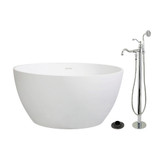 Kingston Brass 45" Solid Surface Round Double Ended Freestanding Tub with Faucet Combo and Drain, Polished Chrome - KRTRO4545131AL