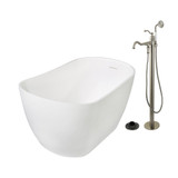 Kingston Brass 51" Solid Surface Oval Single Slipper Freestanding Tub with Faucet Combo and Drain, Brushed Nickel - KRTSS5130138AL