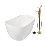 Kingston Brass 51" Solid Surface Oval Single Slipper Freestanding Tub with Faucet Combo and Drain, Polished Brass - KRTSS5130132AL